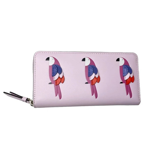 Kate Spade Pink Parrot Flock Party Large Continental Zip Around Wallet - Picture 2 of 10